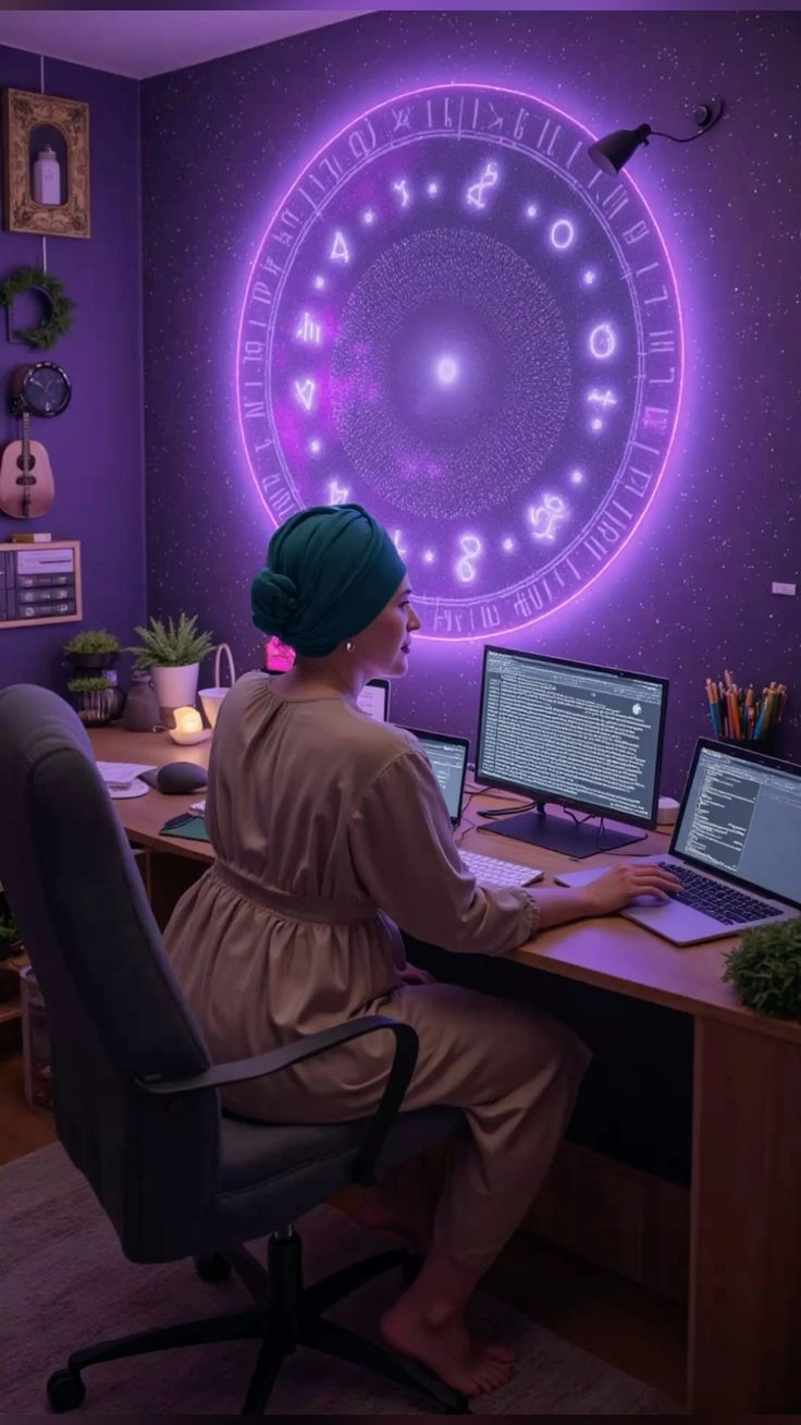 Астролог работает за компьютером