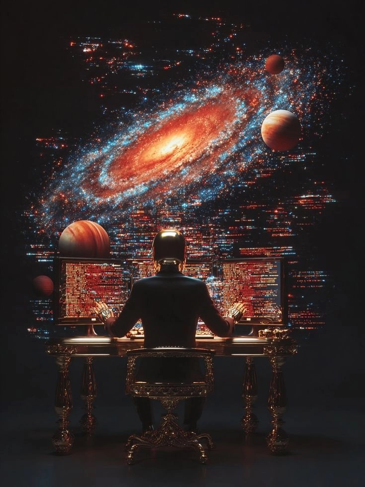 Человек за компьютером занимается астрологией